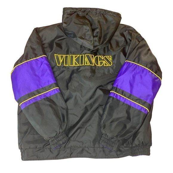 Vintage Minnesota Vikings Jacket Size XL Reversible Hooded Purple Fleece Parka - Picture 4 of 15